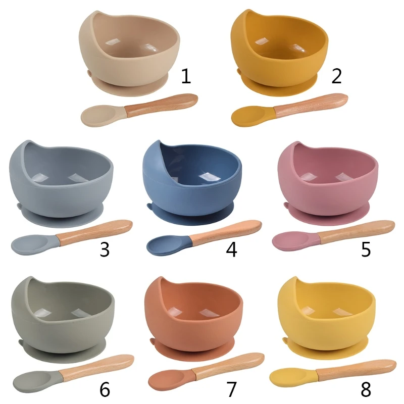 

2Pcs BPA Free Silicone Waterproof Baby Suction Bowl Training Spoon Set Tableware