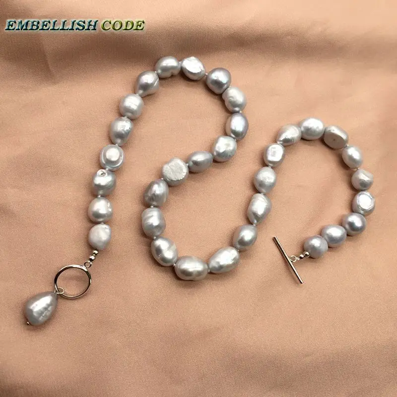 

Special IQ OT clasp Design choker necklace 11mm-12mm gray color smei baroque pearls natural freshwater pearls for Party Jewery