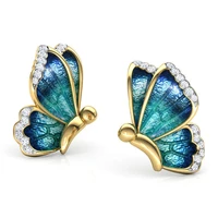 fashion oil painted butterfly animal design earrings cute rhinestone stud earrings women birthday jewelry girls best gift