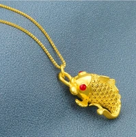hi luxury unisex 24k gold hollow out fish pendant necklace for female party jewelry with box chain birthday gift classic pendant