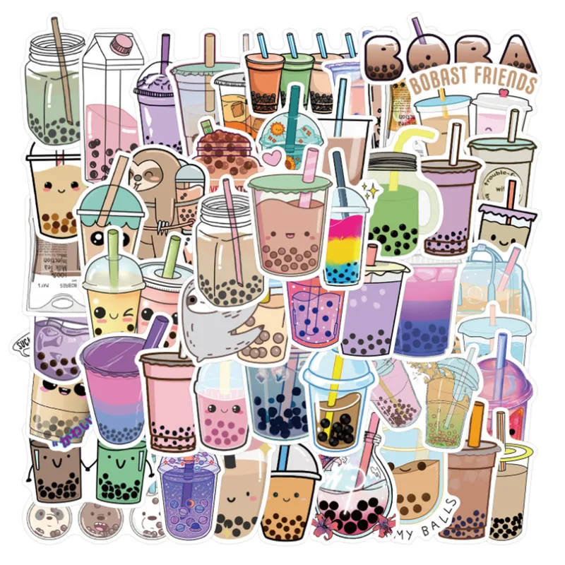 

50 pcs New Pearl Milk Tea Graffiti Waterproof Skateboard Travel Suitcase Phone Laptop Luggage Stickers Cute Kids Girl Toys