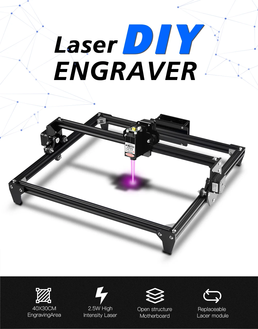 30*40cm Mini 2500MW CNC Laser Engraving Machine 2Axis DIY Engraver Desktop Wood Router/Cutter/Printer+ Laser Goggles