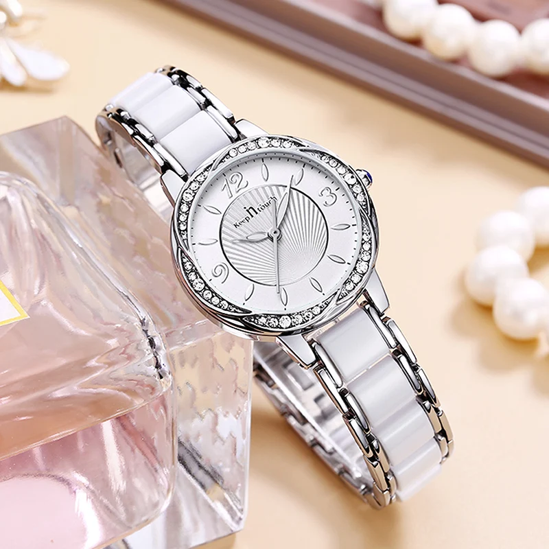 Часы стразы женские роскошные брендовые из полимерной керамики часы розового