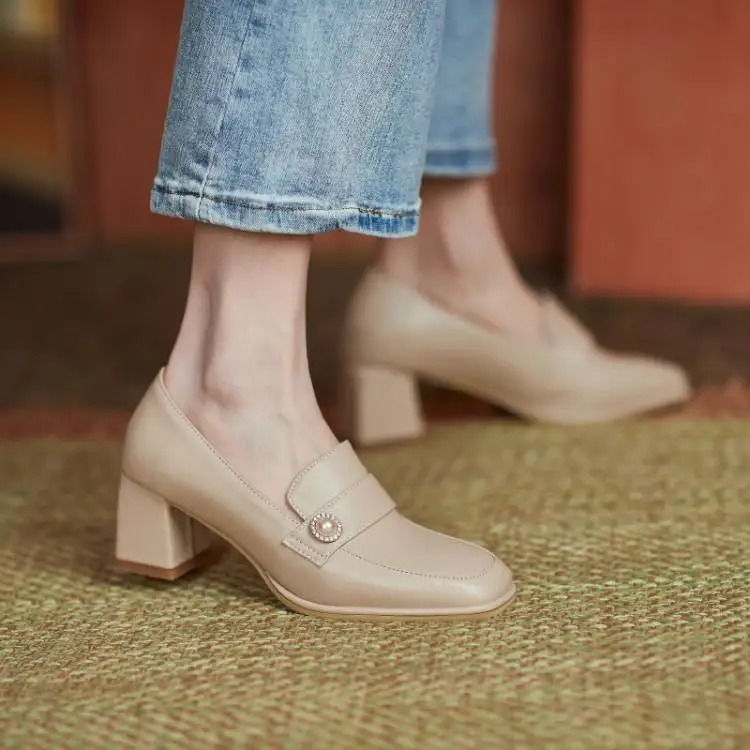 

Shallow Mouth Women Shoes Orange Casual Heels Chunky Sandals Footwear Square Toe Lace-Up Slip On Mary Jane White Comfortable 3cm