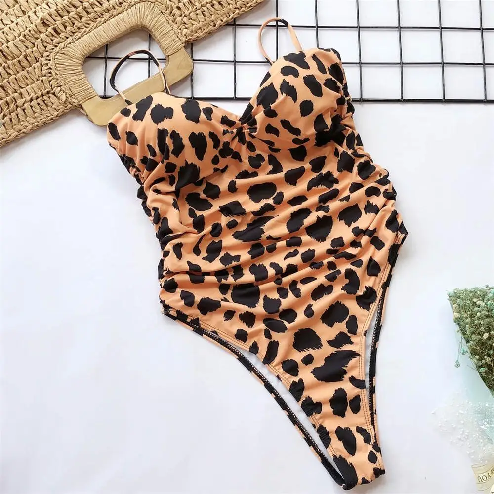 Yellow Leopard Новинка, сексуальный Леопардовый бюстгальтер пуш-ап с высокой посадкой, Цельный купальник, женский купальник, женская одежда для купания, бандо, купальник для женщин, V1654 - Цвет: Yellow Leopard