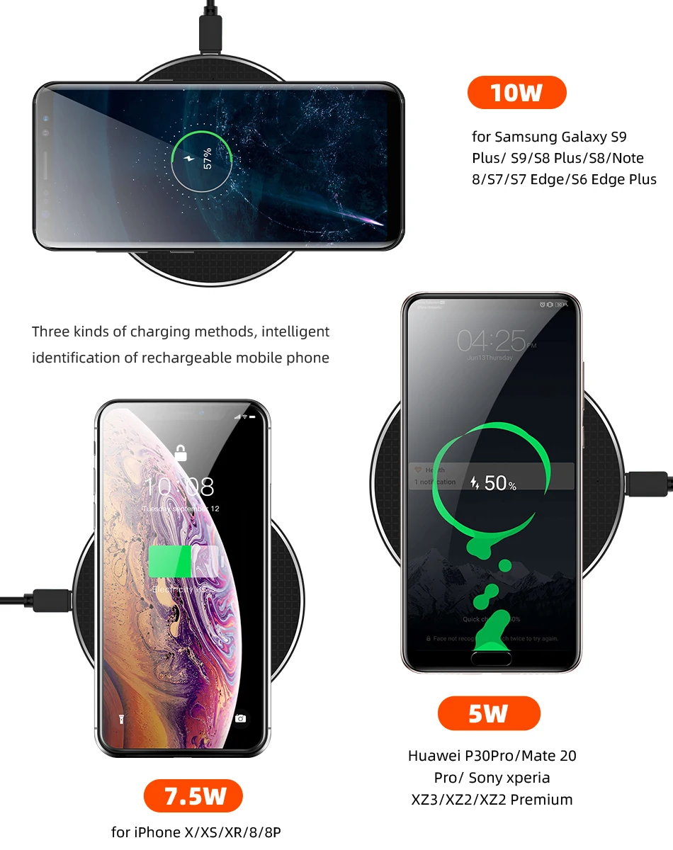 10 Вт Быстрое беспроводное зарядное устройство Qi для iPhone XR Xs Max 8 samsung S9 S10 Plus Note 10 Беспроводное зарядное устройство для телефона
