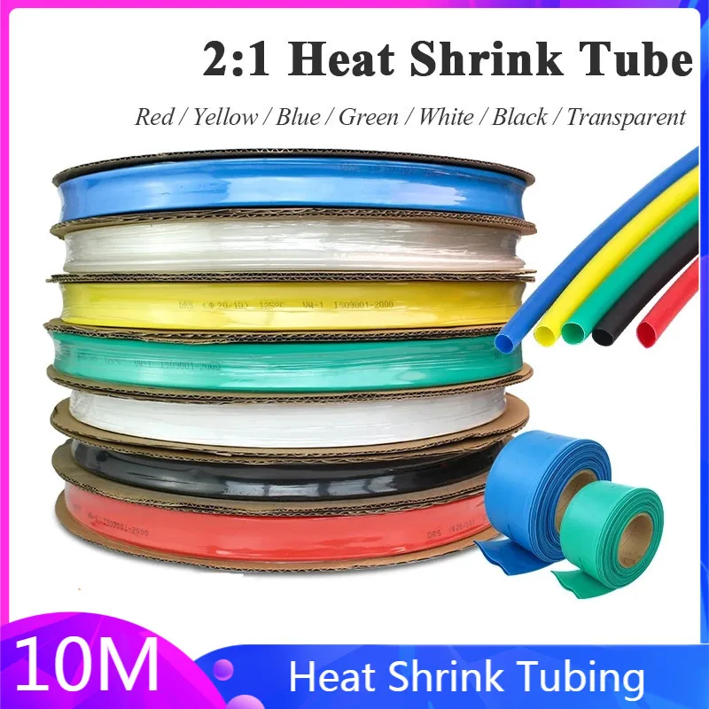 10 METER/LOT BLACK 1/2/3/4/5/6/8/10/10/12/14/16/18/20mm Heat Shrink Tubing Sleeving Tube 2:1Assortment Kit Electrical Connection