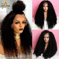 aiva black synthetic lace front wig brown ombre afro kinky curly wig high tempature fiber synthetic cosplay wigs for black women