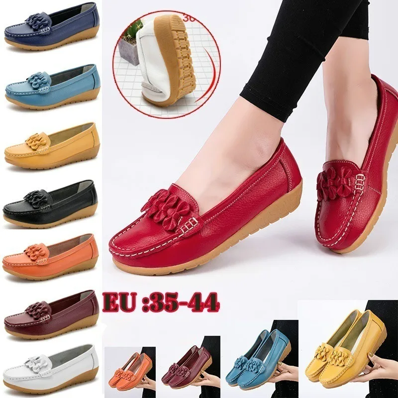 

Women Genuine Leather Falt Shoes Soft Soles Comfortable Loafers Mom Mocasines Wedge Casual Shoes Mother Work Shoes