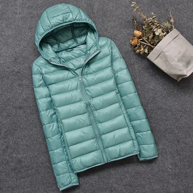 

Winter Women 90% Ultra Light Down Jacket White Duck Down Hooded Jacket Long Sleeve Warm Coat Parka Female Solid Portable Outwear