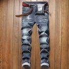 Мужские джинсы-скинни, осень 2021 г., узкие, стрейчевые, с пятиконечной звездой, с вышивкой