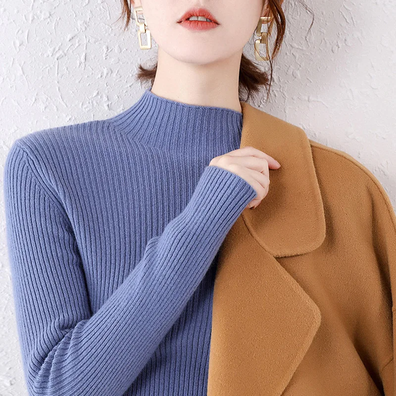

Autumn half turtleneck sweater ladies pullover long-sleeved short autumn and winter Korean version of the all-match slim tight