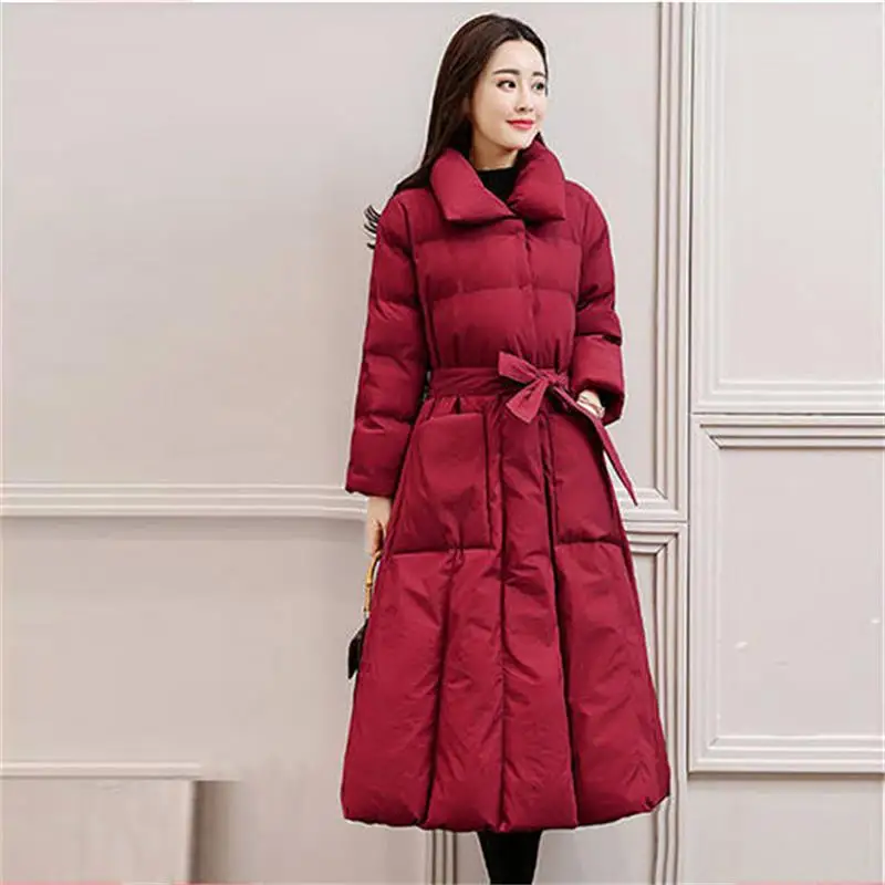 Women's Jacket 2020 New parka Dress style Long Winter Down Belt Woman Women | Женская одежда