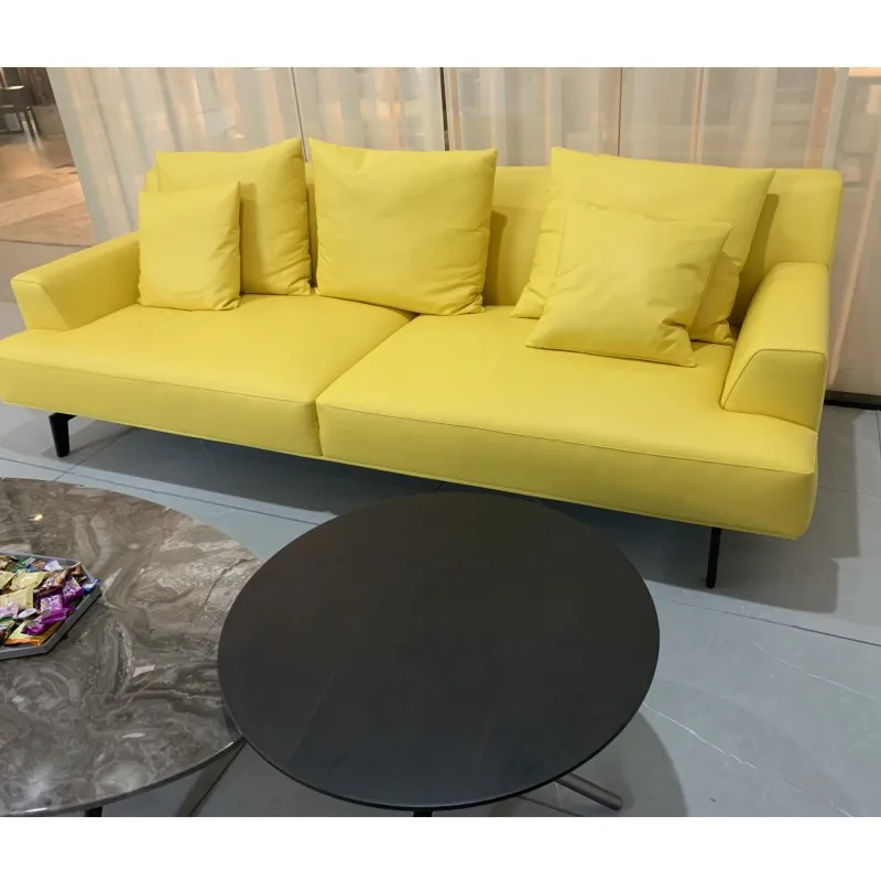 Italian minimalist leather sofa creative yellow living room luxurious down comfortable | Living Room Sofas