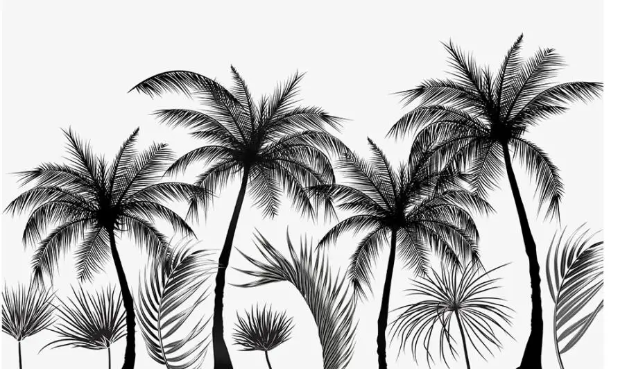 Черный и белый стиль кокосовой пальмы ТВ фон стены 3d фрески обои для гостиной| |