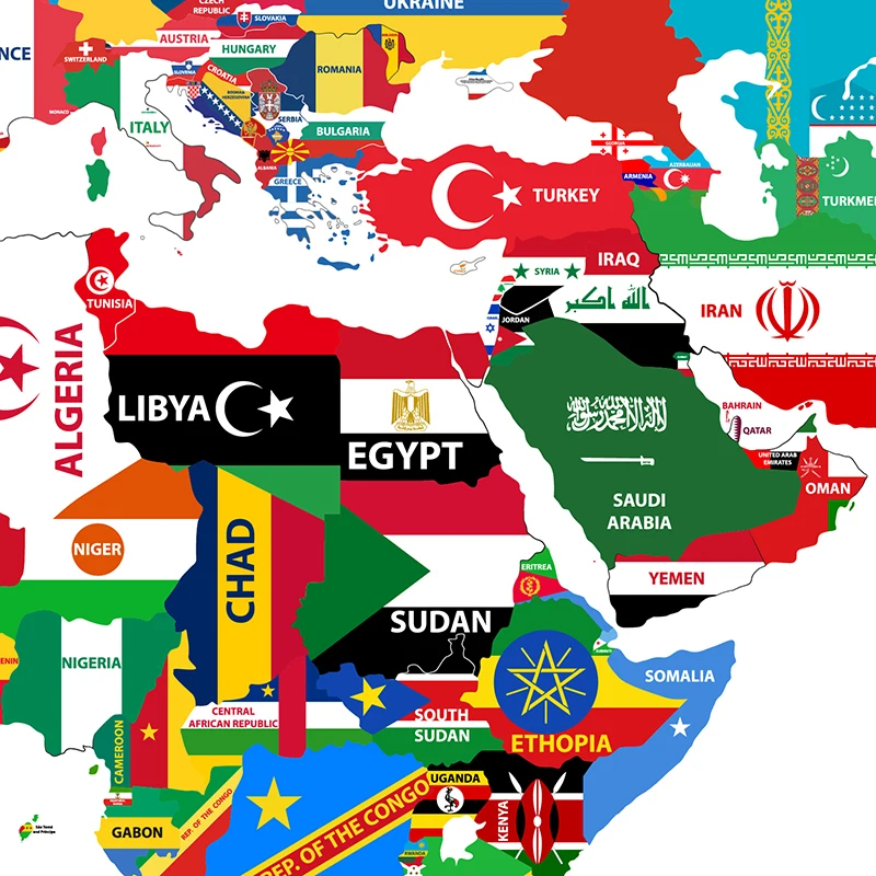 Карта мира плакат объединенные флаги стран холст художественные принты