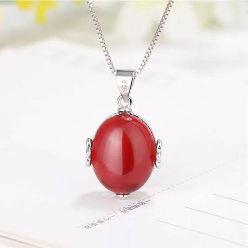 New Fashion Natural Stone Female 925 Sterling Silver Jewelry Personality Oval Geometry Two Colors Pendant Necklaces H339 | Украшения и