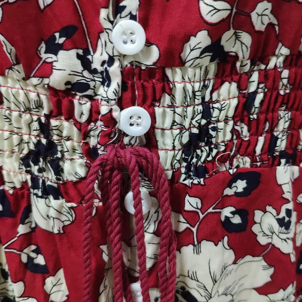 

Women Boho Dress Casual Vintage Short Sleeve Button Up Split Floral Printed Flowy Party Dress Bandage Mini Red Dresses Vestidos