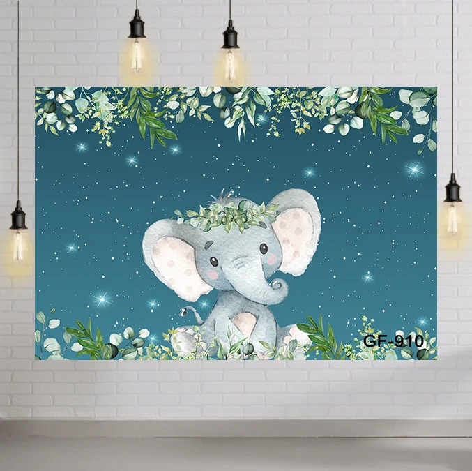 

Blue Elephant Newborn Baby Shower Photography Backdrop Hot Air Balloons Cloud Boys 1st Birthday Party Background Custom
