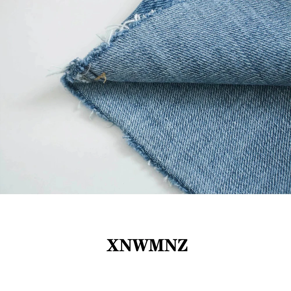 

XNWMNZ Za women Fashion premium marine straight jeans Vintage patch pockets seamless hems High Waist Zip fly button Denim Female
