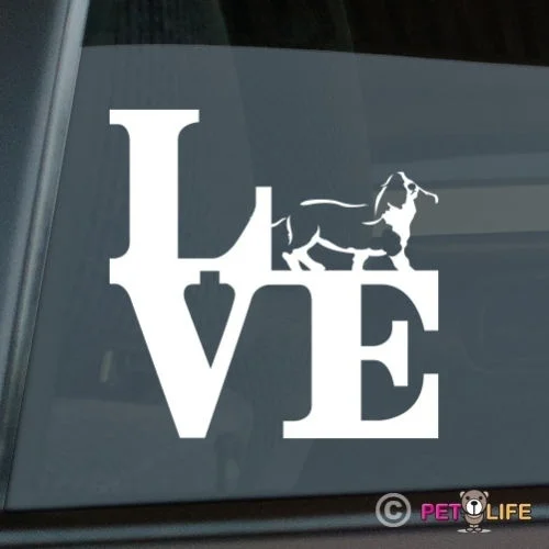 Наклейка с надписью Love bассет Hound высечка виниловая наклейка окошком для