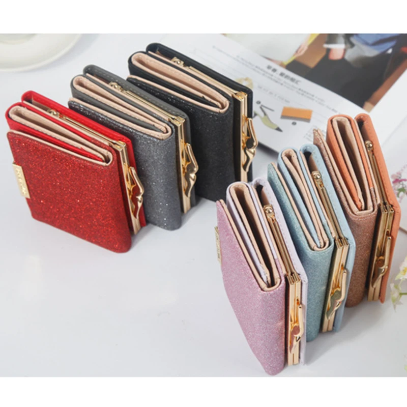 

2021 Women Shiny Wallet Three Fold Wallets cartera mujer Ladies Coin Pocket Women's Purse Simple Clutch Bag portefeuille femme