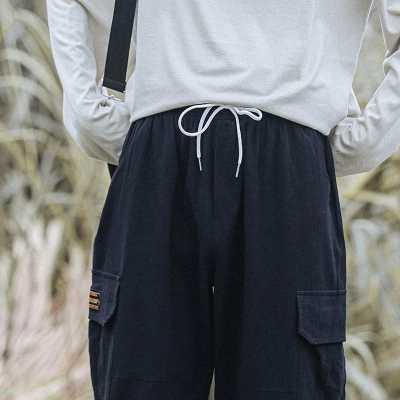 

Straight Joggers Homme Harem Pants Multi-Pocket Ribbons Men Outwear Slacks Long Trousers Large New Hip Hop