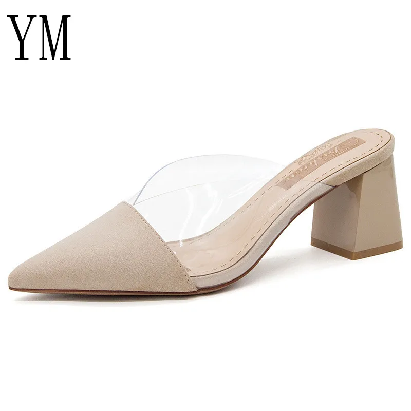 Женские босоножки с острым носком на прозрачном каблуке из ПВХ черные лето