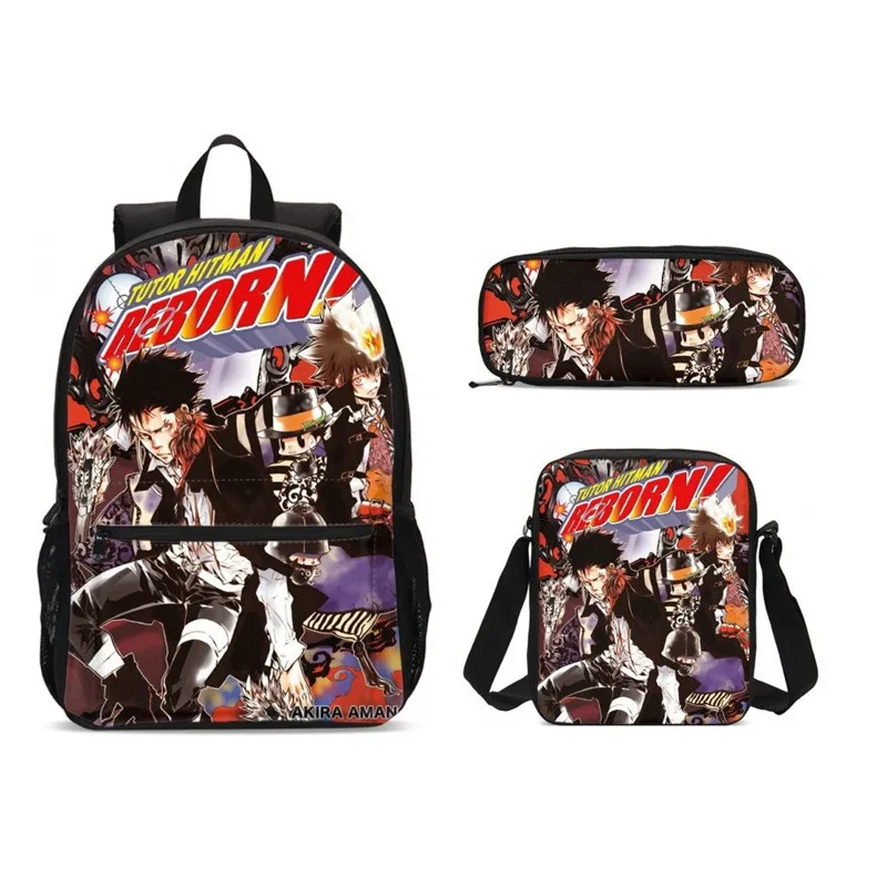 

Большой Школьный Рюкзак REBORN с героями аниме, набор из 3 школьных сумок для мальчиков и девочек, детский портфель