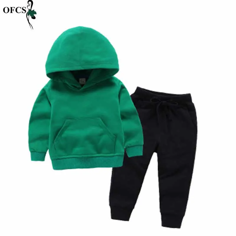 

OFCS In Spring, Autumn Sets Children Hoodies Boys And Girls Pure Color Leisure Long-sleeved Pants Two-piece Children's Clothes