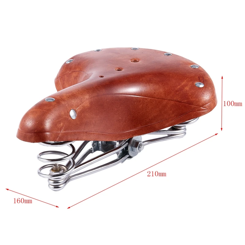 Mountain Bike Saddle Retro Leather Cushion Soft and Comfortable Vintage Spring Bicycle Parts Replacement Brown Bi | Спорт и