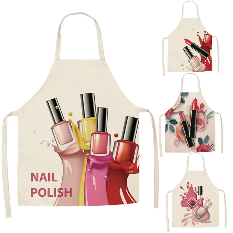 

Flower Nail Polish Theme Print Kitchen Aprons Unisex Dinner Party Cooking Bib Funny Pinafore Cleaning Apron 68-55cm Grembiule