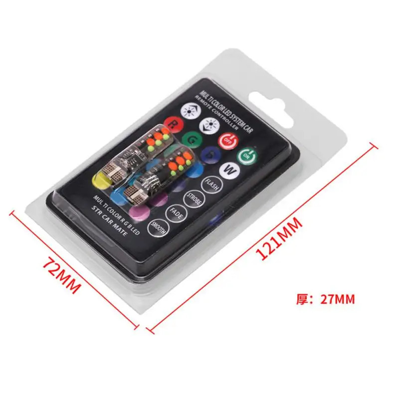 

2pc LED Car Decorative Lamp Remote Control Atmosphere Light RGB-COB T10/192/W5W Auto Car Wedge Side Light 16 Colors Strobe Flash