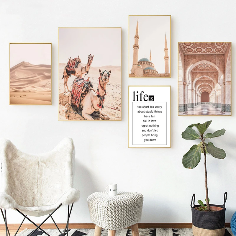 Скандинавские плакаты и принты марокканская дверь церковь пустыня верблюд огни