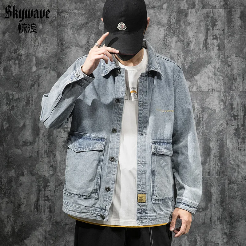 

Fashion 2021 new spring and autumn teenagers black gray denim jacket male loose Korean casual trend all-match jacket top