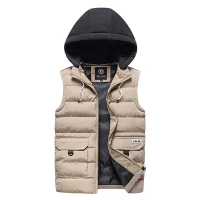 HQ9910-Khaki Мужская плюс размер 4XL Жилетка куртки Повседневная зимняя куртка без рукавов Мужская s с капюшоном Толстая теплая парка куртка Мужские толстовки жилет - Цвет: HQ9910-Khaki