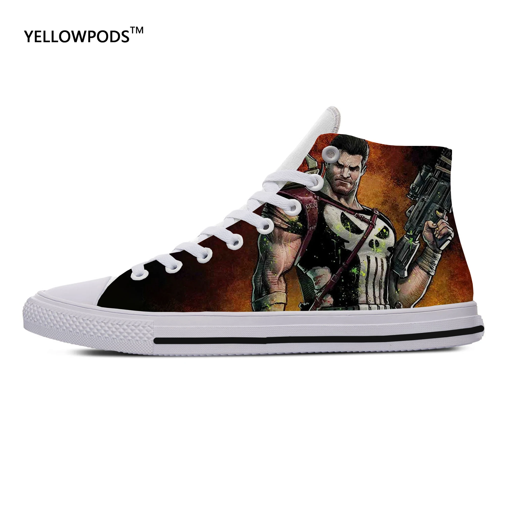 

Casual Black High Top Shoes The Bloody Punisher Men Classic High Canvas Shoes Fashion 3D Street Nice Printed Casual Shoes Men