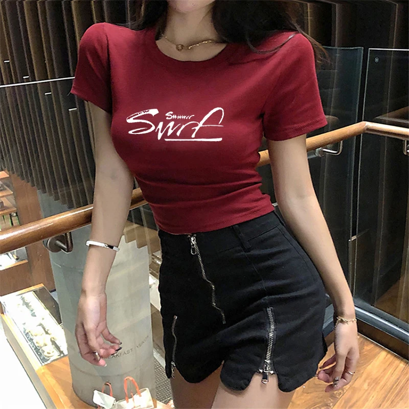 

2021 black crop top t shirt women 2020 summer sexy cropped print graphic cute tees tops short sleeve tshirts vintage streetwear