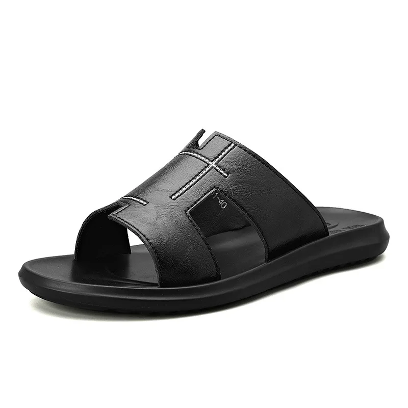 Мужские сандалии на плоской подошве мягкие дышащие кожаные Повседневная пляжная