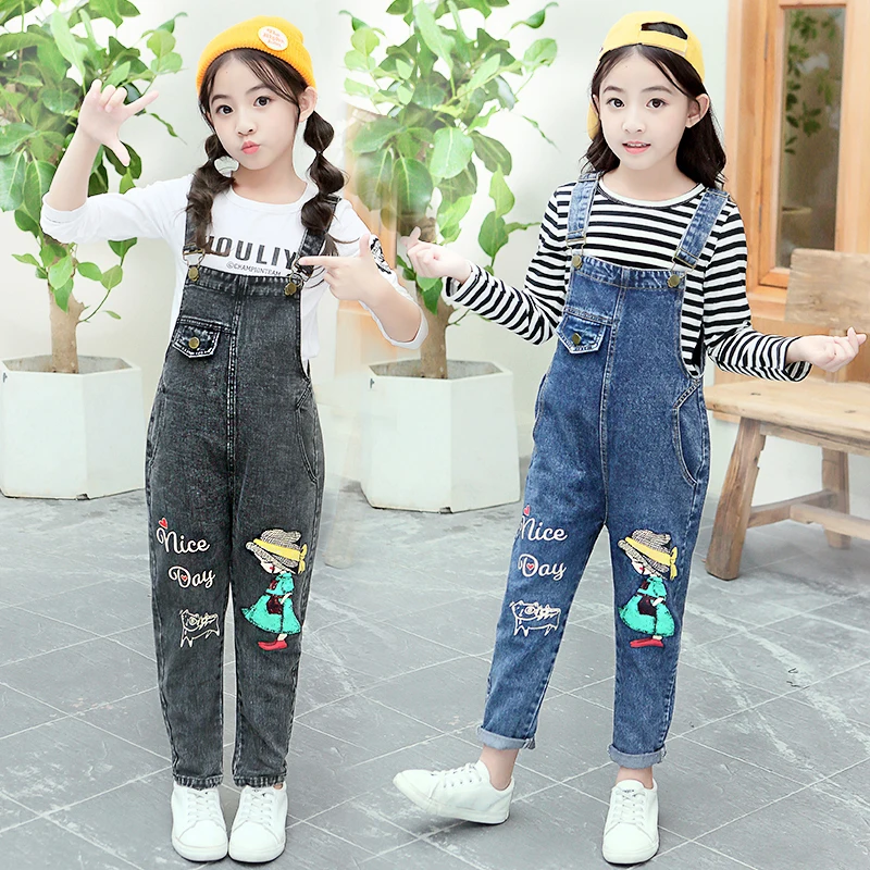Джинсовый комбинезон для маленьких девочек повседневный Свободный из денима с