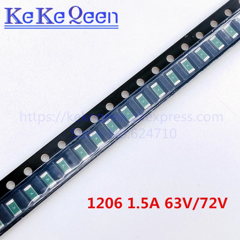 100 шт./лот предохранитель одноразовый быстродействующий SMD 1206 1.5A 1500MA 63V 72V 3 2*1 6mm 3216