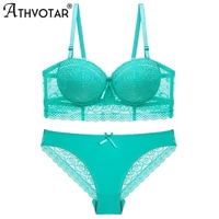 athvotar lace underwear women set suits sexy female sets push up lingerie middle mold cup adjusted bralette panties