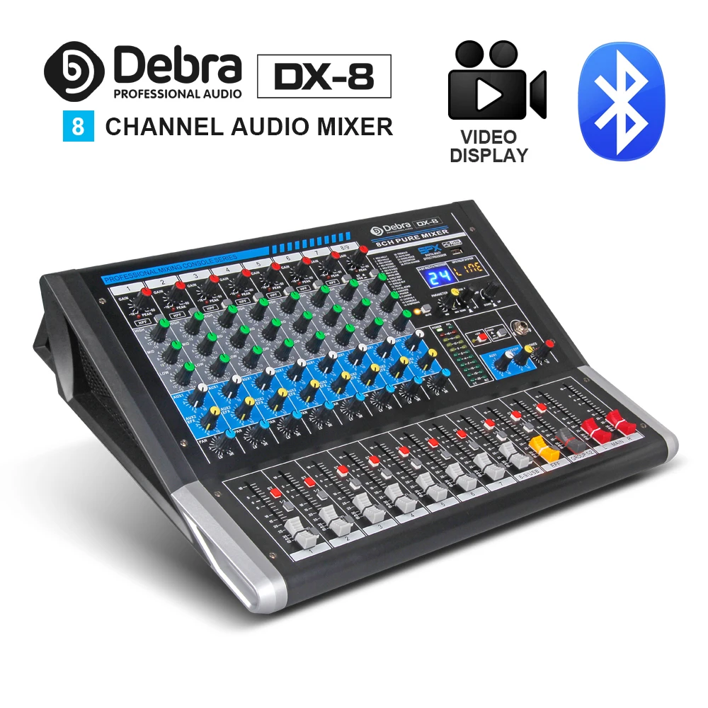 Дебра аудио DX-8 8-ми канальный аудио dj микшер контроллер звуковая карта с 24 DSP эффект, включающим в себя гарнитуру блютус и флеш-накопитель USB XLR Jack Aux Вход