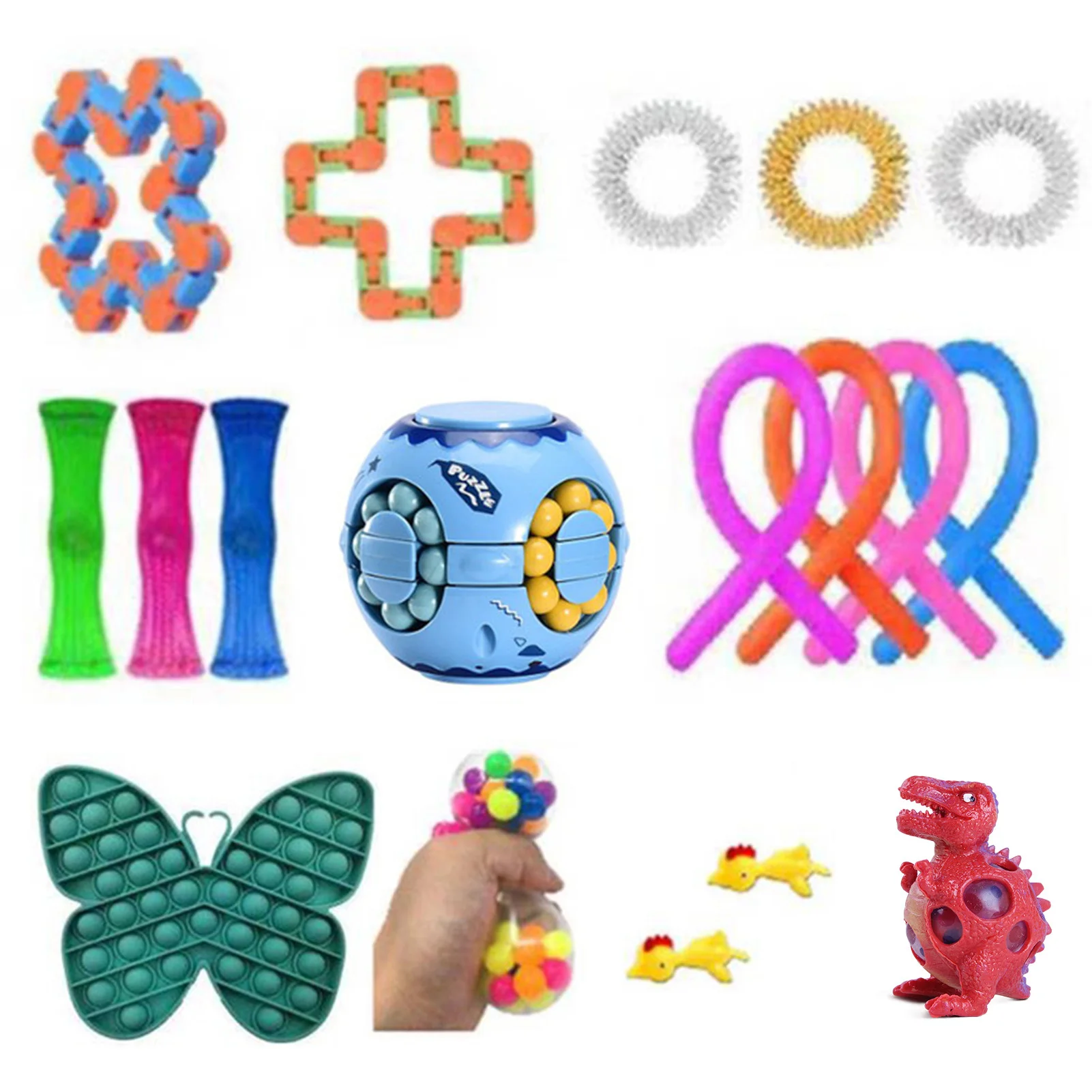 

18PCS Decompression Sensory Toys Stress Relief Toy Set Mesh Marble Push Bubble Autism Special Needs Stress Reliever Fidget Toys
