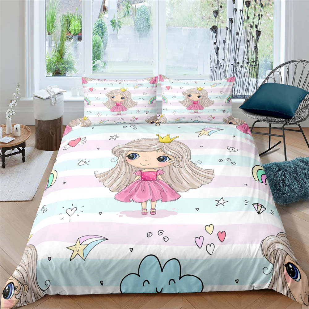 

Lovely Girl 3D Bedding Set Single King Queen Twin Full 2/3Pcs Love Duvet Cover With Pillowcase Bedclothes Soft Home Textiles