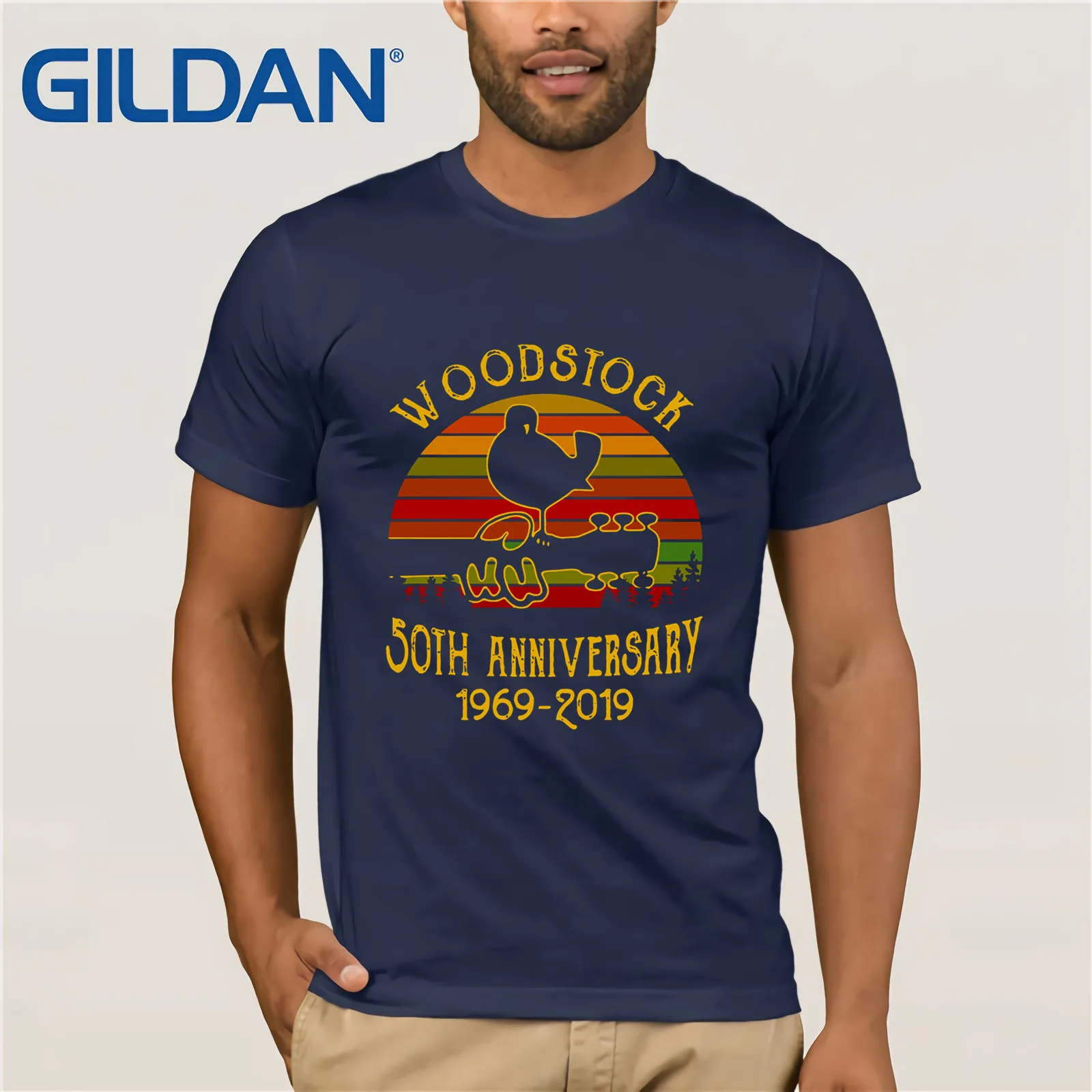 Костюмы вкрадчивый Woodstock 50th Юбилей 1969 летние Для Мужчин's короткий рукав Футболка Забавные футболки для девочек хлопковые топы, футболка - Цвет: navy
