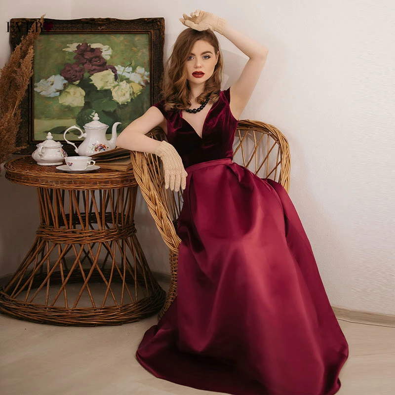 Женские вечерние платья Ever Pretty бордовые а силуэта с v образным вырезом и рукавом