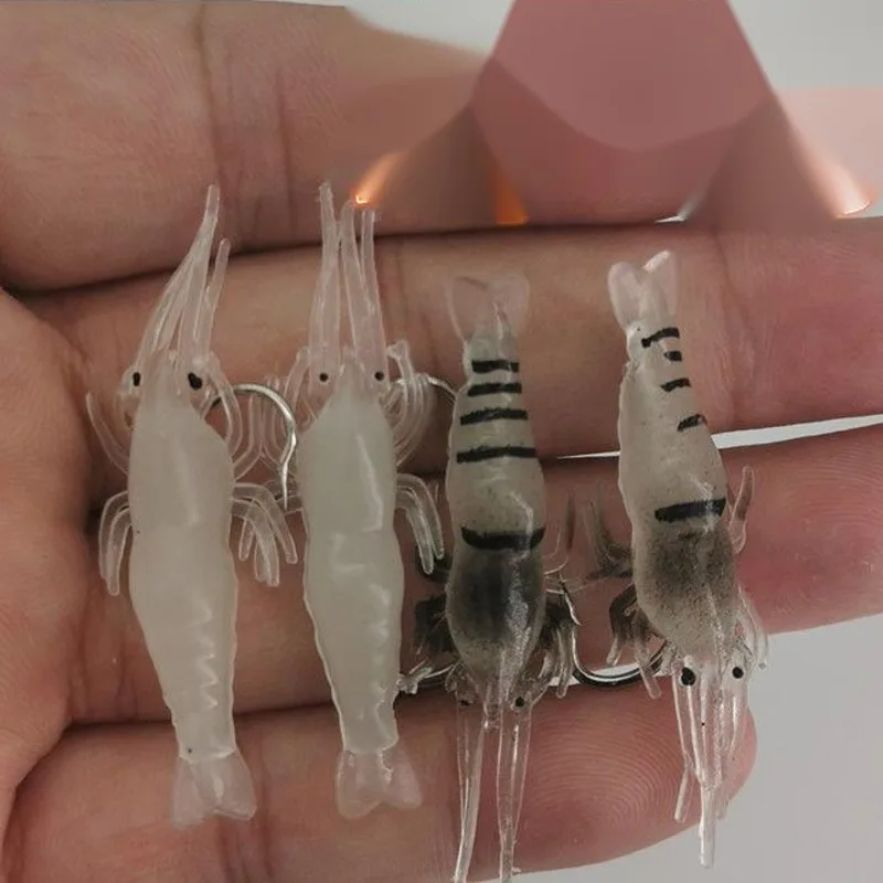 

5pcs Luminous lure Simulation Soft Bait With Hook Shrimp Through Hole Insect Road Sub Bait Bionic Cocked Mouth New Arrivals