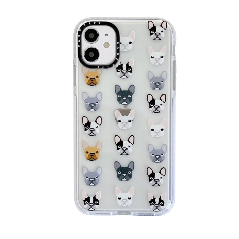 

Cute French Bulldog Phone Case for iPhone 7 8 Plus X XS SE 2020 12 11 PRO Max Coque For iPhone XR Soft TPU Cover Black Len Frame