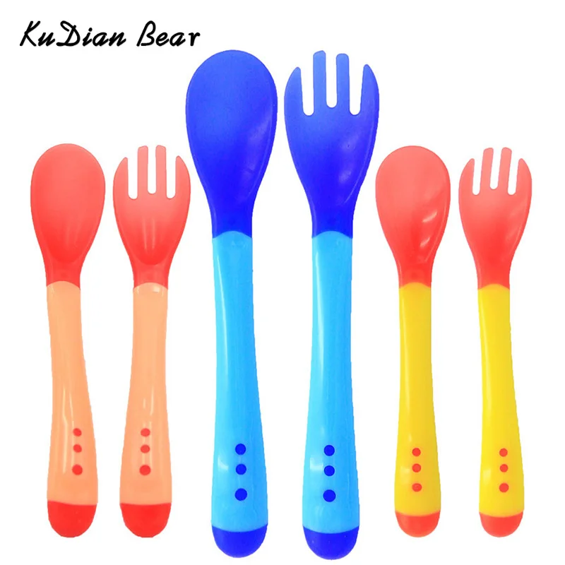 

KUBEAR BEAR Multicolor Spoon Temperature Sensing Spoon Dinnerware Newborn Baby Food Portable Feeding Tools Fork Tableware MKL002